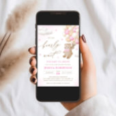 ピンクの風船のクマのぬいぐるみ ベビーシャワー 招待状