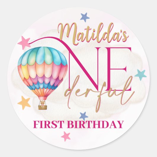 ピンクの風船のクマの赤ちゃんステッカー ラウンドシール (正面)