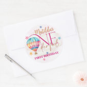 ピンクの風船のクマの赤ちゃんステッカー ラウンドシール (封筒)