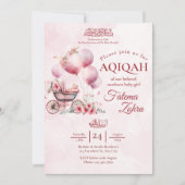 ピンクの風船のベビーカー 赤ちゃん女の子 ムスリム アキカ 招待状 (正面)