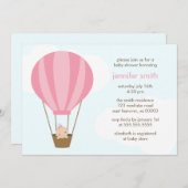 ピンクの風船のベビーシャワー 招待状 (正面/裏面)