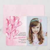 ピンクの風船の写真招待状 招待状 (正面/裏面)