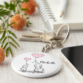 ピンクの風船の名前を持つかわいい漫画の象 キーホルダー (側面)