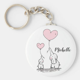 ピンクの風船の名前を持つかわいい漫画の象 キーホルダー