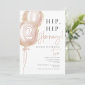 ピンクの風船の女の子の2歳の誕生日 招待状 (スタンド正面)