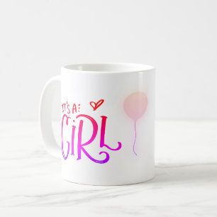 ピンクの風船の女の子誕生カスタマイズギフト コーヒーマグカップ