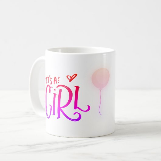 ピンクの風船の女の子誕生カスタマイズギフト コーヒーマグカップ (正面左)