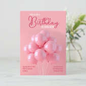 ピンクの風船の誕生日招待状 招待状 (スタンド正面)