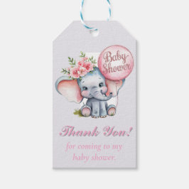 ピンクの風船を持つ可愛い象ガールありがとう ギフトタグ