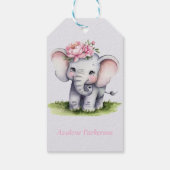 ピンクの風船を持つ可愛い象ガールありがとう ギフトタグ (裏面)