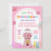 ピンクの風船ガムのキャンディー 誕生日の女の子 招待状 (正面)