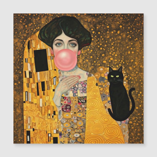 ピンクの風船ガムの女性と黒猫 グスタフ・クリムト (正面)