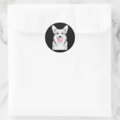 ピンクの風船ガムを吹くコーギー犬のスケッチアート ラウンドシール (バッグ)
