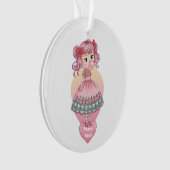 ピンクの風船ガムを膨らます女の子、誕生日 オーナメント (正面)