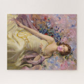 ピンクの風船ガムを膨らますAilsa Villard 花 ジグソーパズル (横)
