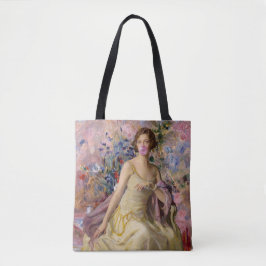 ピンクの風船ガムを膨らますAilsa Villard 花 トートバッグ