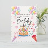 ピンクの風船プリンセスの誕生日招待状 カード (スタンド正面)