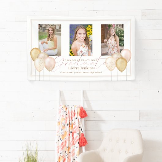 ピンクの風船3枚の写真書道の卒業 横断幕 (インサイチュ)