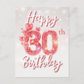 ピンクの風船 & キラキラのコンフェッティ 30歳の誕生日 ポストカード (正面)