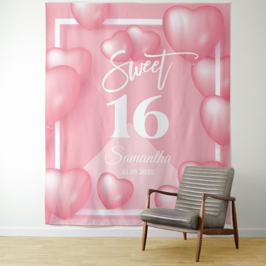 ピンクの風船 スイート16 16歳の背景 タペストリー (インサイチュ)