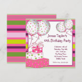 ピンクの風船 プレゼント 女の子の誕生日パーティー 招待状 (正面/裏面)