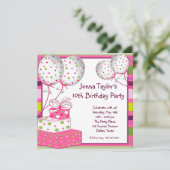 ピンクの風船 プレゼント 女の子の誕生日パーティー 招待状 (スタンド正面)