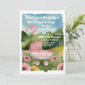 ピンクの風船 ベビーカー 水彩 ベビーシャワー 招待状 (スタンド正面)