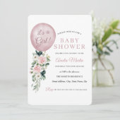 ピンクの風船 ベビーシャワーパーティー 女の子 招待状 (スタンド正面)