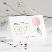 ピンクの風船、ユーカリ、グリーン、ファーストバースデー サンキューカード