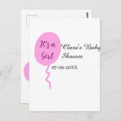 ピンクの風船 女の子のベビーシャワー  名前と日付を追加 ポストカード (正面/裏面)