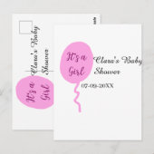 ピンクの風船 女の子のベビーシャワー 名前 日付を追加 ポストカード (正面/裏面)