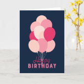 ピンクの風船 青い 楽しい誕生日 カード (黄色い花)