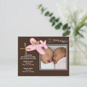 ピンクの飛行機双子の女の子の誕生のお知らせ 案内状 (スタンド正面)