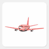 ピンクの飛行機 スクエアシール (正面)