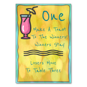 ピンクの飲み物のBuncoのテーブルカード#1 テーブルナンバー