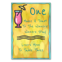 ピンクの飲み物のBuncoのテーブルカード#1 テーブルナンバー