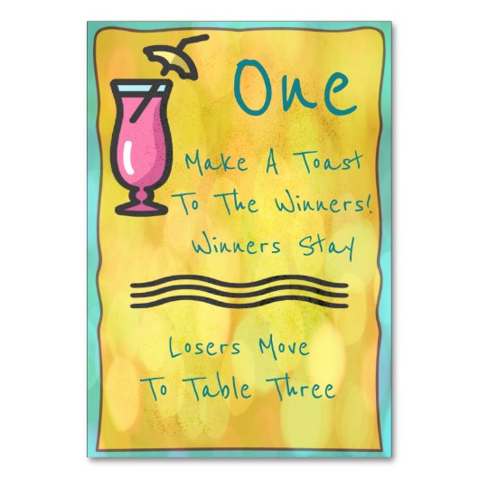 ピンクの飲み物のBuncoのテーブルカード#1 テーブルナンバー (正面)