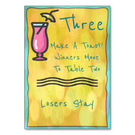 ピンクの飲み物のBuncoのテーブルカード#3 テーブルナンバー