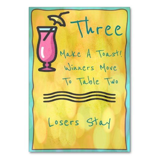 ピンクの飲み物のBuncoのテーブルカード#3 テーブルナンバー (正面)