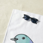 ピンクの首の緑のハトの鳥の漫画イラストレーション ビーチタオル (インサイチュ)