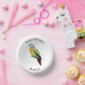 ピンクの首の緑のハトの鳥の漫画イラストレーション ペーパーボウル (パーティー)