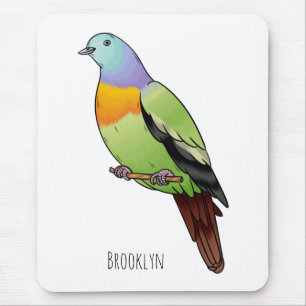 ピンクの首の緑のハトの鳥の漫画イラストレーション マウスパッド