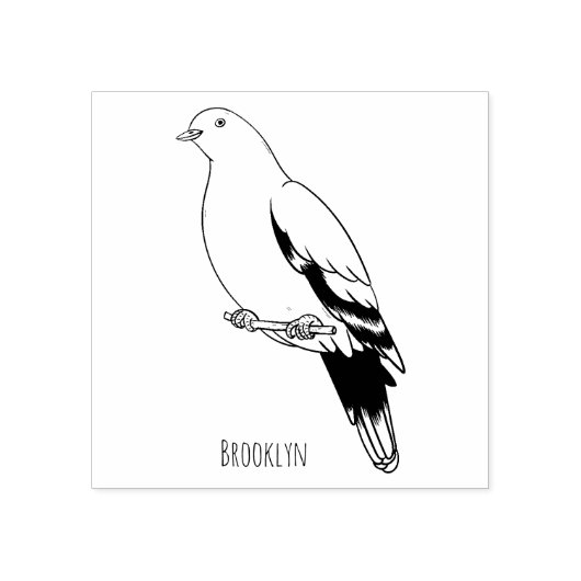 ピンクの首の緑のハトの鳥の漫画イラストレーション ラバースタンプ (インプリント)