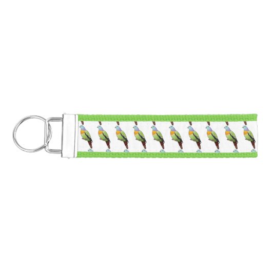 ピンクの首の緑のハトの鳥の漫画イラストレーション リストバンドキーホルダー (鍵左)