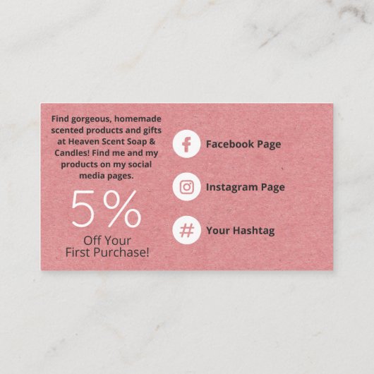 ピンクの香りのするせっけんとろうそく 名刺 (裏面)