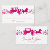 ピンクの馬と馬車結婚のテーブルプレイスカード プレイスカード (正面/裏面)