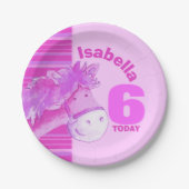 ピンクの馬の水色の誕生日パーティーカスタムプレート ペーパープレート (正面)