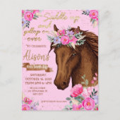 ピンクの馬の誕生日パーティーカウガール ポストカード (正面)