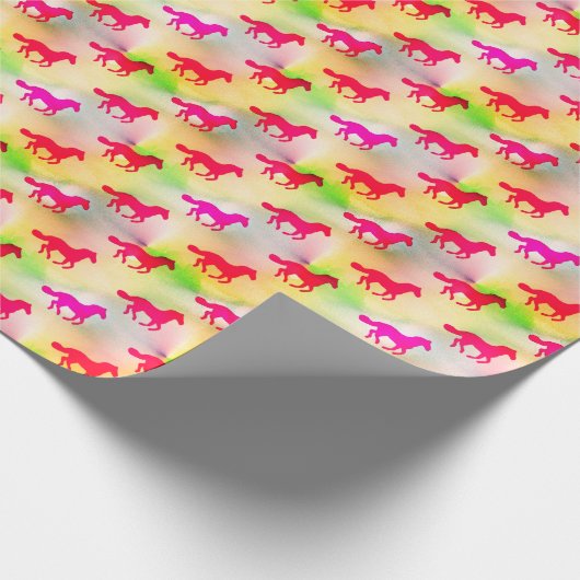 ピンクの馬好きの連続した子馬の乗馬の子馬 ラッピングペーパー (角)