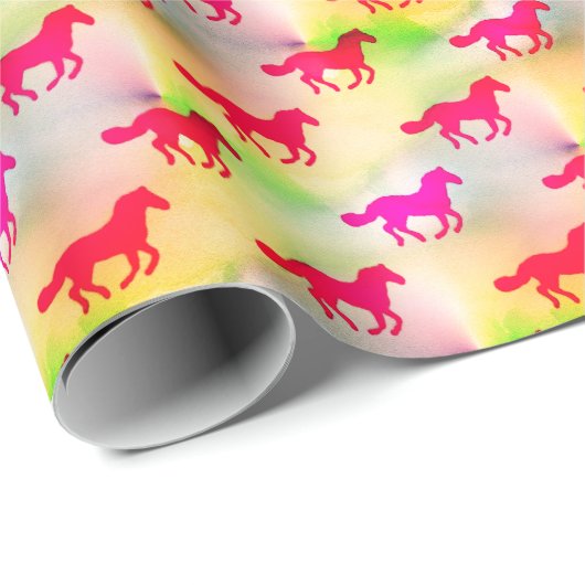 ピンクの馬好きの連続した子馬の乗馬の子馬 ラッピングペーパー (ロールコーナー)